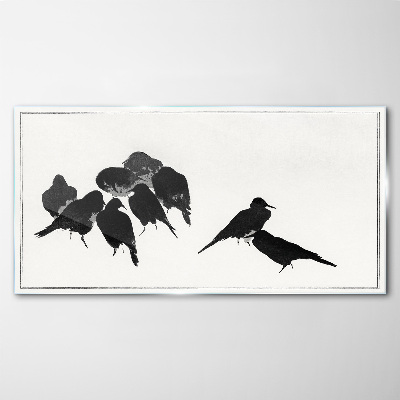 Glasbild Schwarze Vögel auf weißem Hintergrund