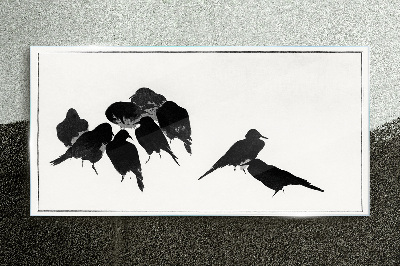 Glasbild Schwarze Vögel auf weißem Hintergrund
