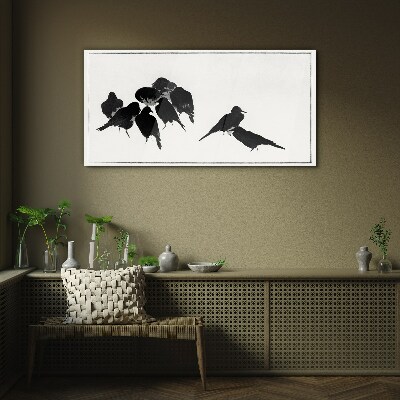 Glasbild Schwarze Vögel auf weißem Hintergrund