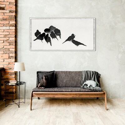 Glasbild Schwarze Vögel auf weißem Hintergrund