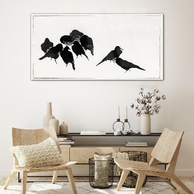 Glasbild Schwarze Vögel auf weißem Hintergrund