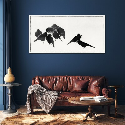 Glasbild Schwarze Vögel auf weißem Hintergrund