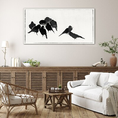 Glasbild Schwarze Vögel auf weißem Hintergrund