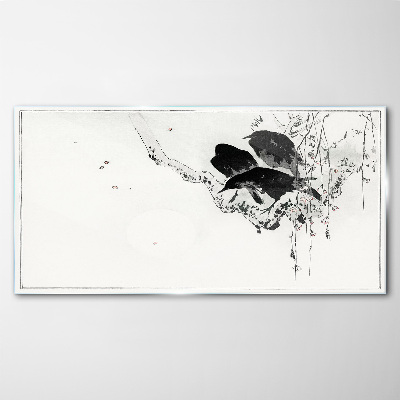Glasbild Schwarze Vögel auf einem Ast