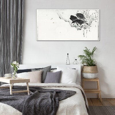 Glasbild Schwarze Vögel auf einem Ast