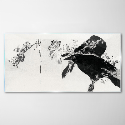 Glasbild Schwarzer Vogel vor dem Hintergrund der Natur