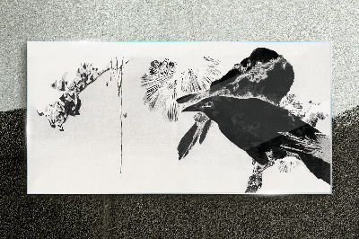Glasbild Schwarzer Vogel vor dem Hintergrund der Natur