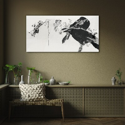 Glasbild Schwarzer Vogel vor dem Hintergrund der Natur