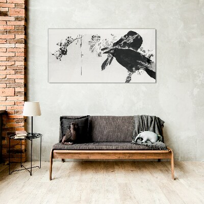 Glasbild Schwarzer Vogel vor dem Hintergrund der Natur