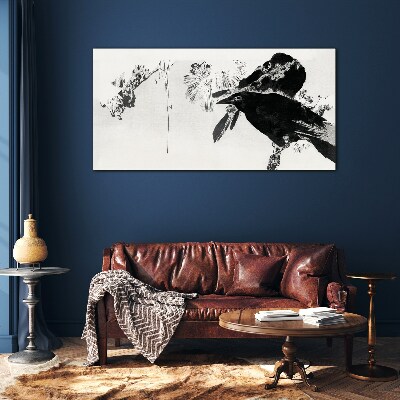 Glasbild Schwarzer Vogel vor dem Hintergrund der Natur