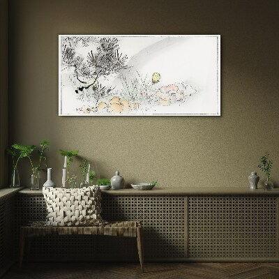 Foto auf glas Blumenlandschaft mit Schmetterling