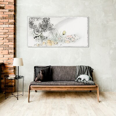 Foto auf glas Blumenlandschaft mit Schmetterling