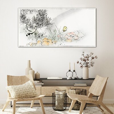 Foto auf glas Blumenlandschaft mit Schmetterling