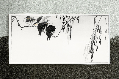 Glasbild Vögel auf einem Ast in Weiß