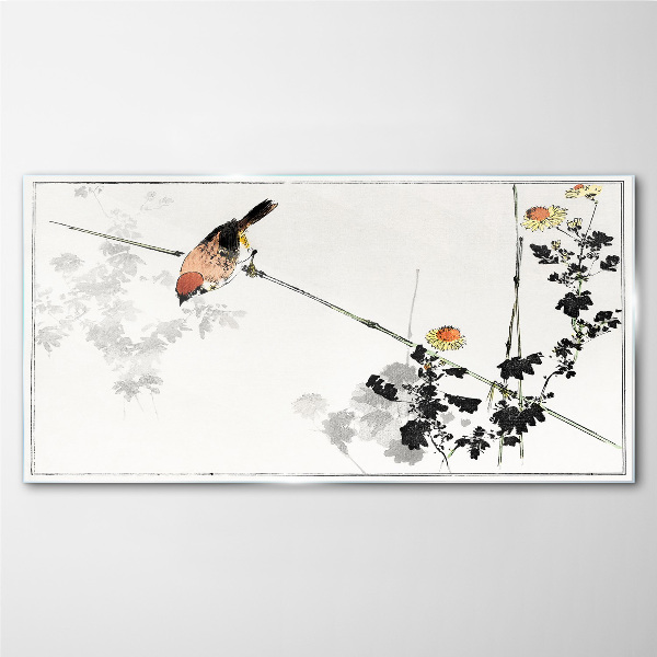 Bild auf glas Vogel auf einem Zweig mit Blumen