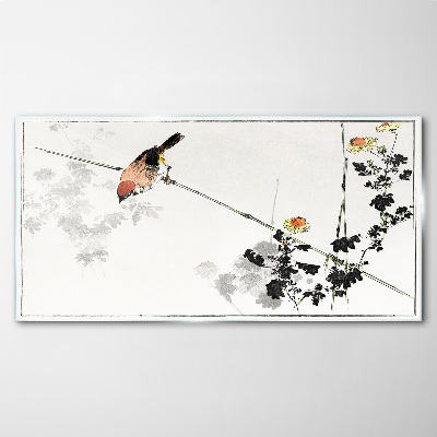 Bild auf glas Vogel auf einem Zweig mit Blumen