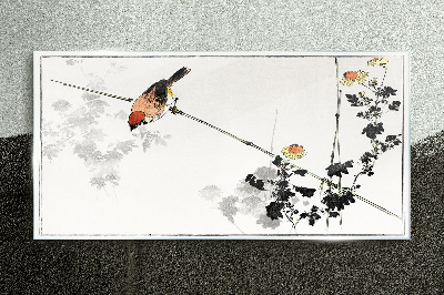 Bild auf glas Vogel auf einem Zweig mit Blumen