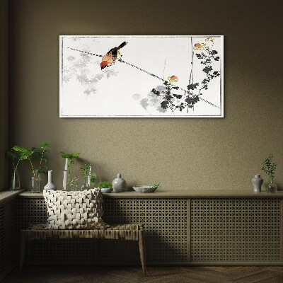 Bild auf glas Vogel auf einem Zweig mit Blumen