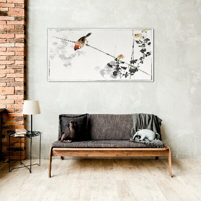 Bild auf glas Vogel auf einem Zweig mit Blumen