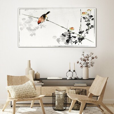Bild auf glas Vogel auf einem Zweig mit Blumen