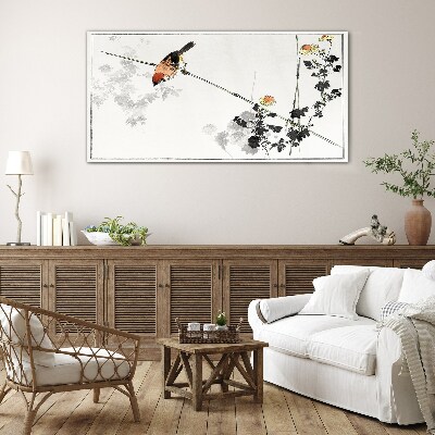 Bild auf glas Vogel auf einem Zweig mit Blumen