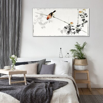 Bild auf glas Vogel auf einem Zweig mit Blumen