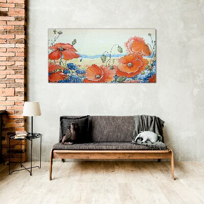 Glas bild Blumenlandschaft in Pastellfarben