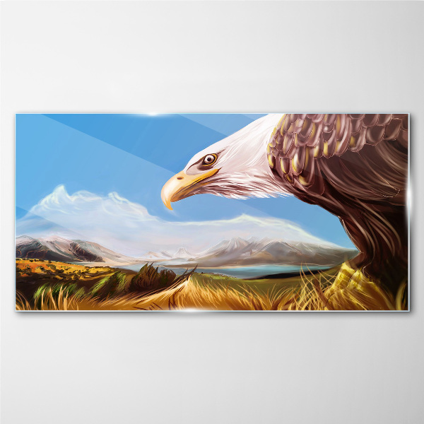 Glasbild Adler in einer Berglandschaft