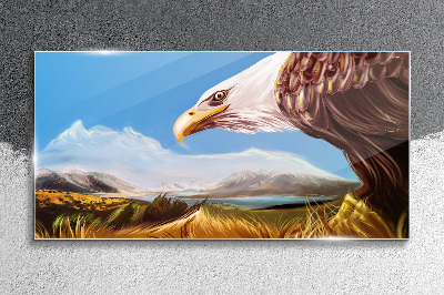 Glasbild Adler in einer Berglandschaft