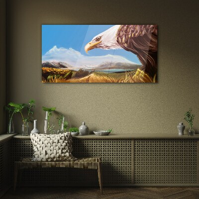 Glasbild Adler in einer Berglandschaft