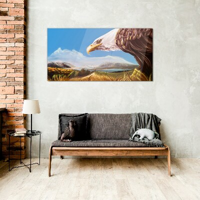 Glasbild Adler in einer Berglandschaft