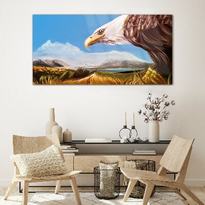 Glasbild Adler in einer Berglandschaft