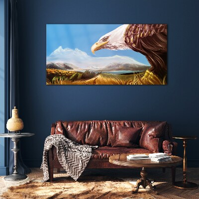 Glasbild Adler in einer Berglandschaft
