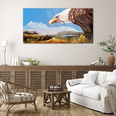 Glasbild Adler in einer Berglandschaft