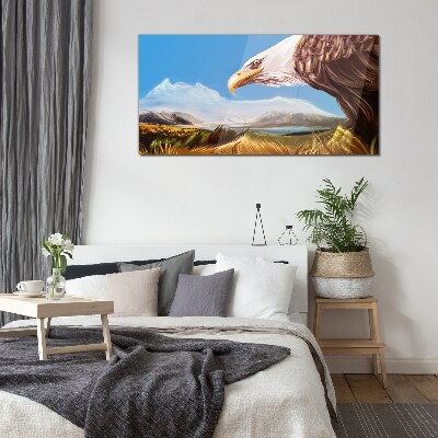 Glasbild Adler in einer Berglandschaft