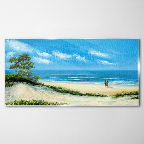 Glasbild Ein romantischer Spaziergang am Meer