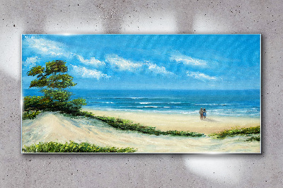 Glasbild Küste Paar Strand Meer