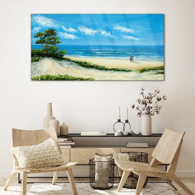 Glasbild Ein romantischer Spaziergang am Meer