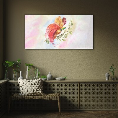 Glasbild Bunter Vogel auf einem Ast