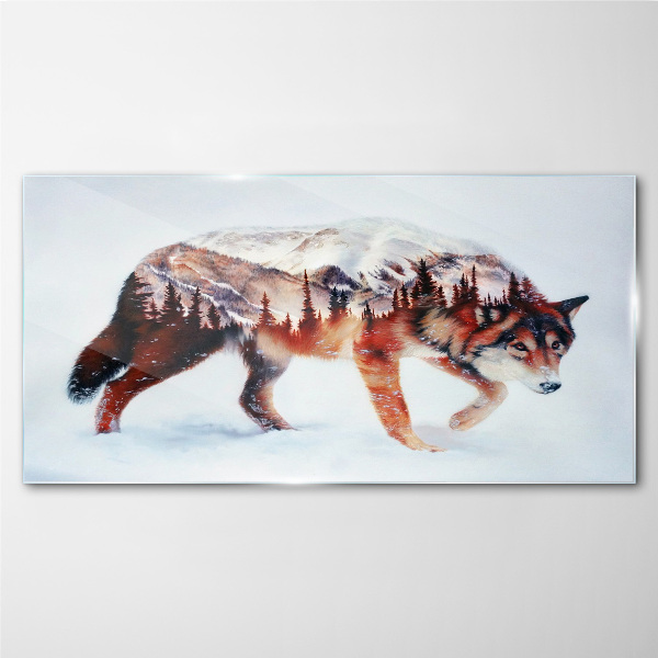 Glas bild Wolf in einer Winterlandschaft