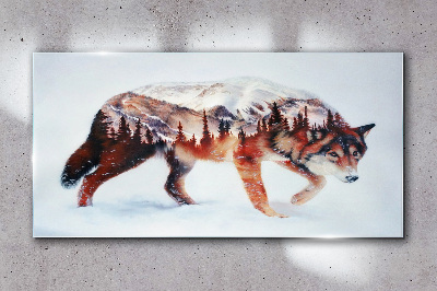 Glas bild Wolf in einer Winterlandschaft