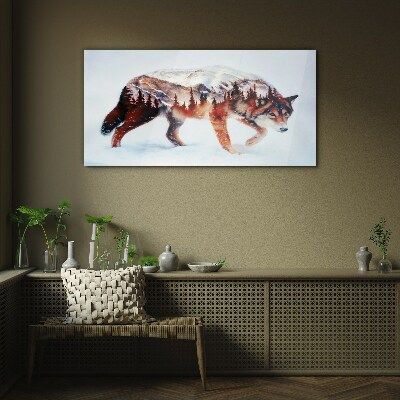 Glas bild Wolf in einer Winterlandschaft