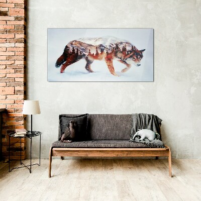 Glas bild Wolf in einer Winterlandschaft