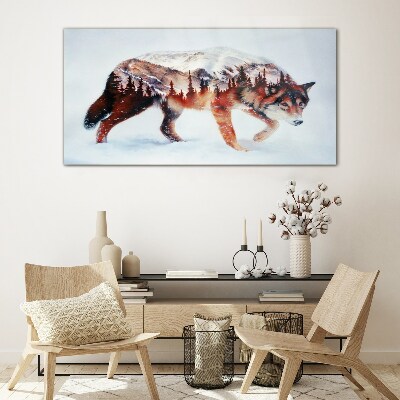 Glas bild Wolf in einer Winterlandschaft