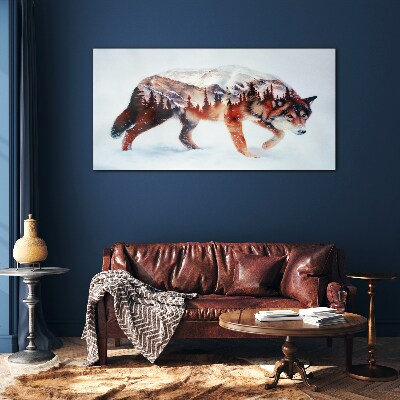 Glas bild Wolf in einer Winterlandschaft