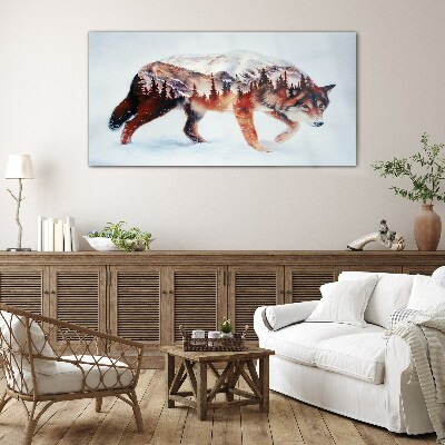 Glas bild Wolf in einer Winterlandschaft