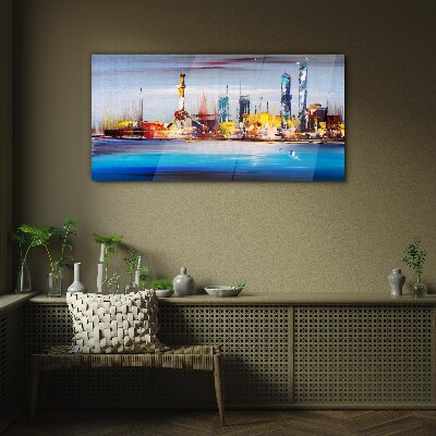 Glasbild Modernes Stadtpanorama