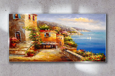 Glasbild Küstendorf in der Sonne