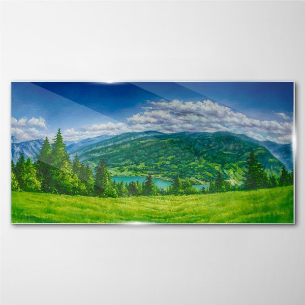 Bild aus glas Grüne Berglandschaft im Sommer