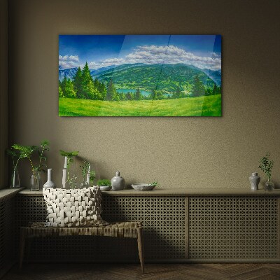 Bild aus glas Grüne Berglandschaft im Sommer
